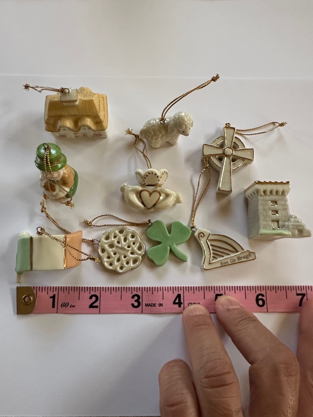 Lenox Porcelain Ornament Collection in Green, Cream & Gold Accents 11 pieces